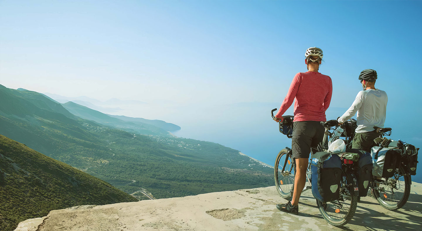 Cyclists on a scenic Beyond Albania tour route